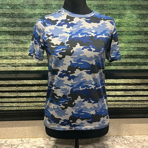Dip Boys Athletic Blue Camo Print Short Sleeve‎ Crewneck T-Shirt Large 12-14